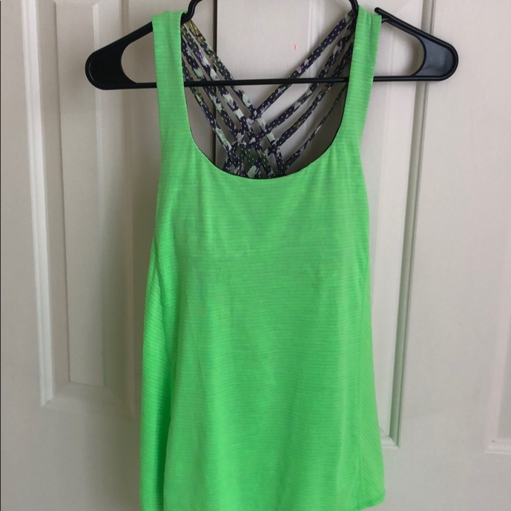Neon 2-in-1 lululemon tank and sports bra